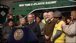 Mayor Bloomberg at the opening of the Varick Avenue Waste Transfer Station on Tuesday.
