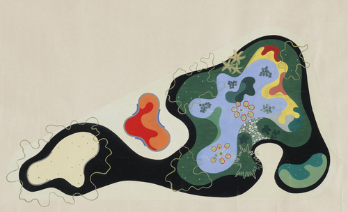 Roberto Burle Marx. Garden Design Saenz Peña Square, Rio de Janeiro, Brazil, Plan, 1948. Gouache on paper, 24 3/8 x 40" (61.9 x 101.6 cm). The Museum of Modern Art, New York.