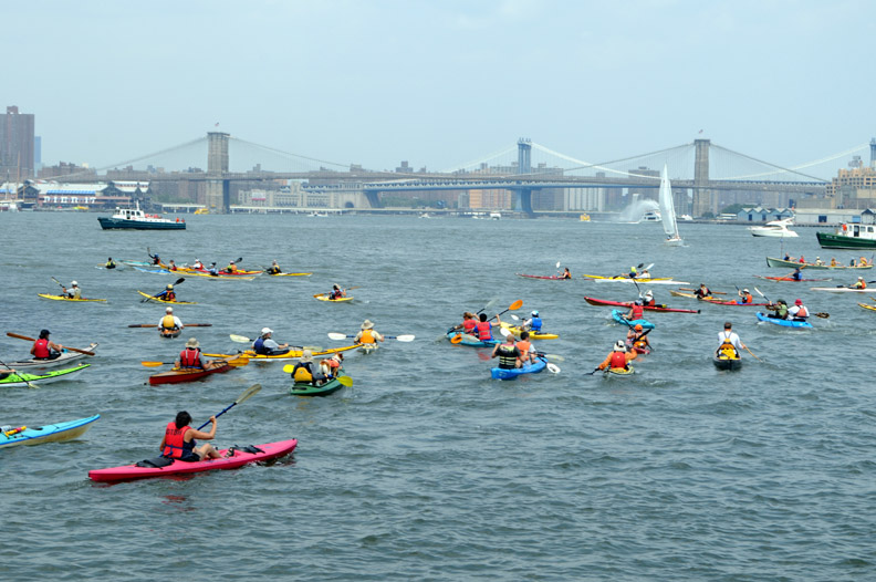 Kayakers in the harbor near Governor's Island during last year's City of Water Day.