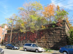 View of the The Pennsylvania Railroad Harsimus Stem Embankment in Jersey City