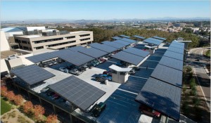 Image of a Solar Grove over a parking lot