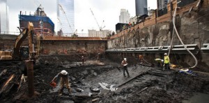 uncovered ship hull in Lower Manhattan